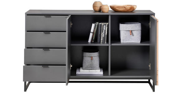 SIDEBOARD in 141,4/85,4/40 cm - Schwarz/Graphitfarben, MODERN, Holzwerkstoff/Metall (141,4/85,4/40cm) - Voleo