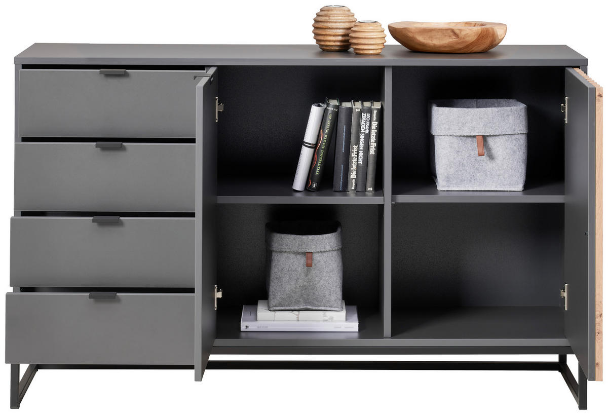 SIDEBOARD 141,4/85,4/40 cm  in Graphitfarben, Eiche Artisan  - Schwarz/Graphitfarben, Modern, Holzwerkstoff/Metall (141,4/85,4/40cm) - Voleo