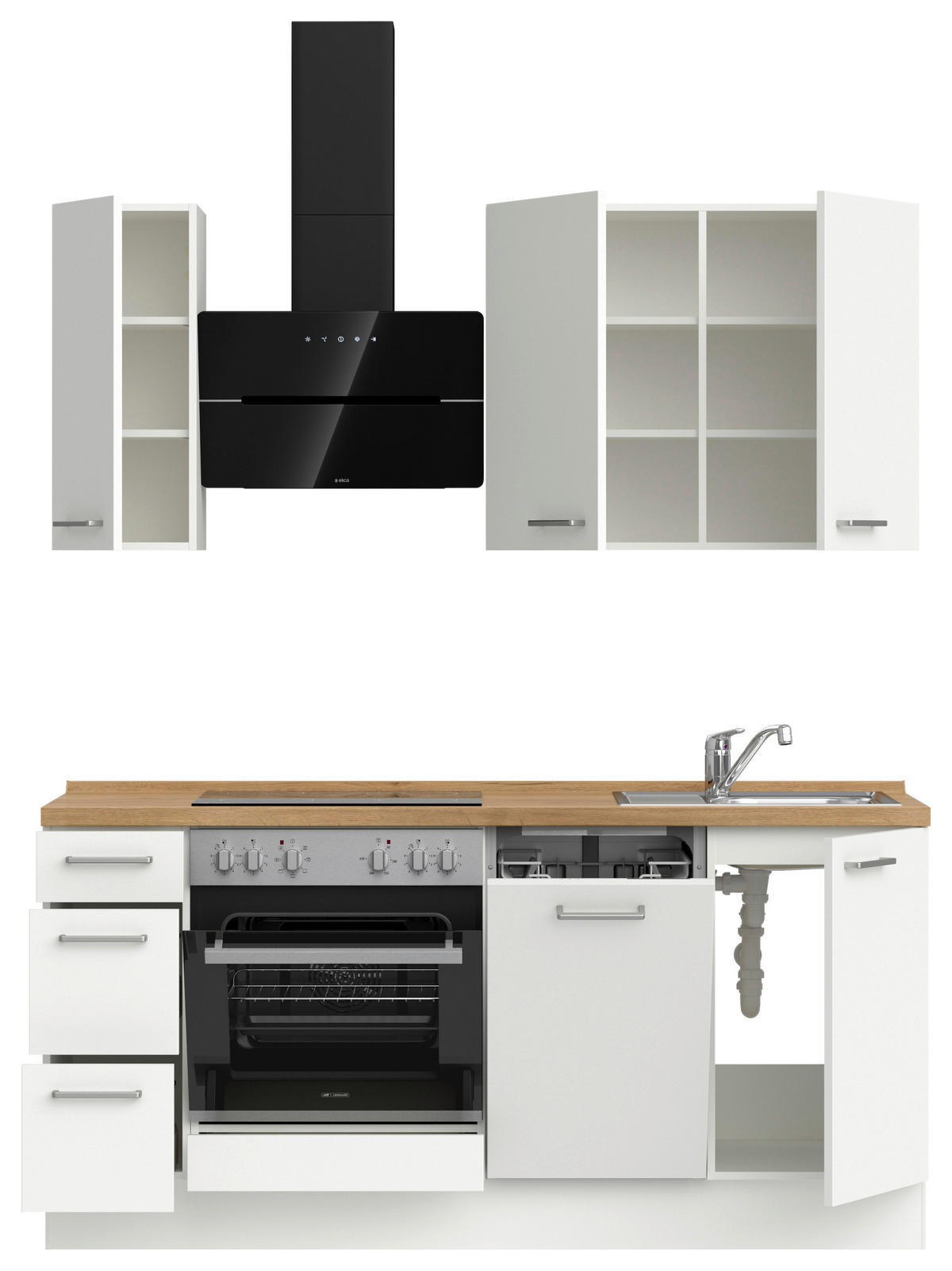 KÜCHENBLOCK 180 cm   in Weiß, Eichefarben  - Edelstahlfarben/Eichefarben, MODERN, Holzwerkstoff/Metall (180cm) - Nobilia