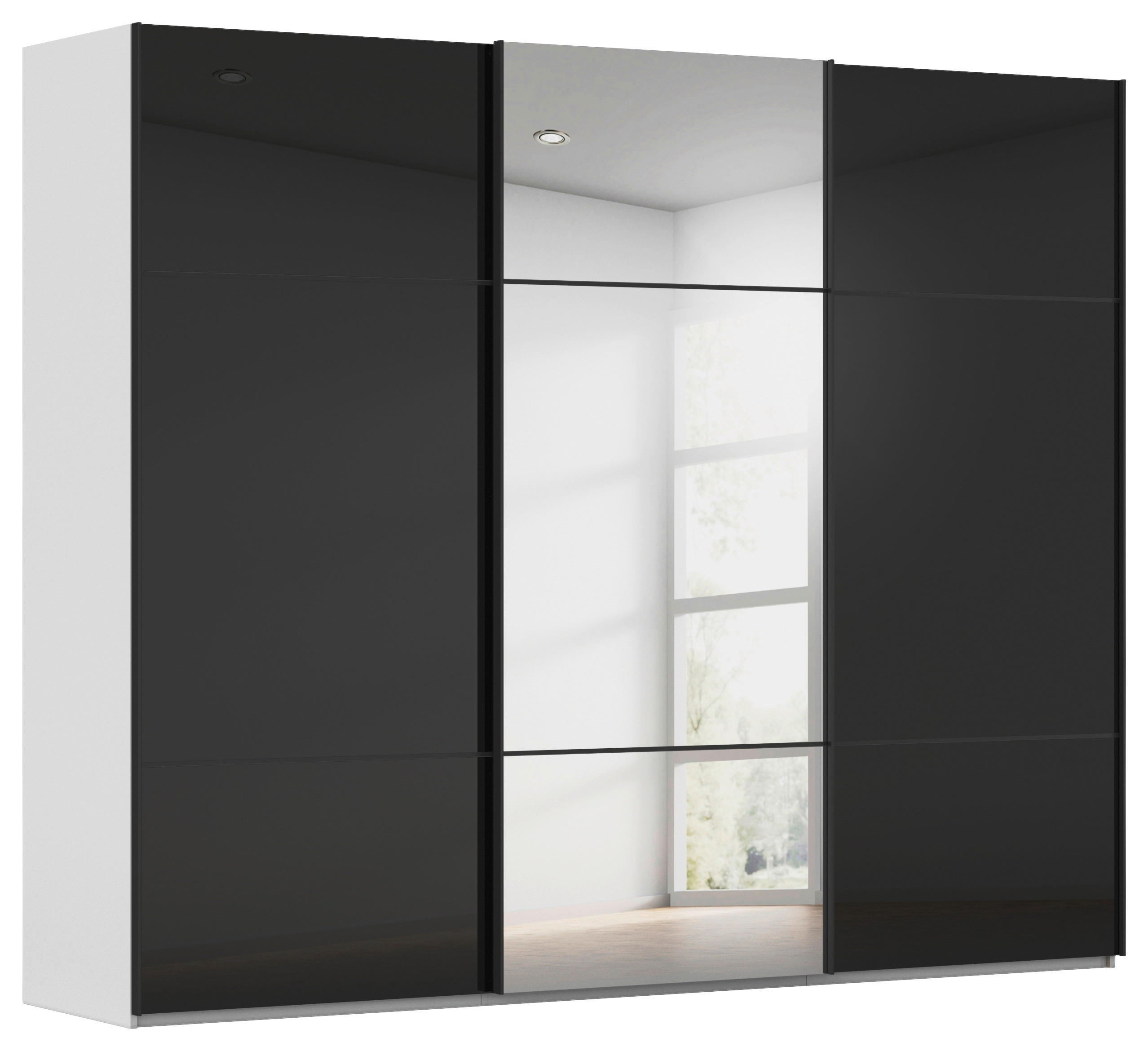 SCHWEBETÜRENSCHRANK 242/223/68 cm,  in Grau, Schwarz, 3 Tür(en)  - Schwarz/Grau, KONVENTIONELL, Glas/Holzwerkstoff (242/223/68cm) - Novel
