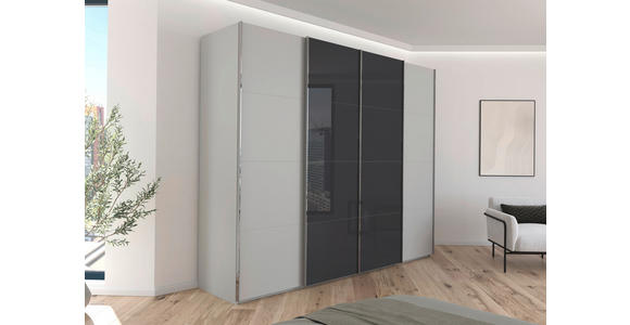 SCHWEBETÜRENSCHRANK 271/235/68 cm 4-türig Grau, Hellgrau  - Chromfarben/Hellgrau, KONVENTIONELL, Glas/Holzwerkstoff (271/235/68cm) - Novel
