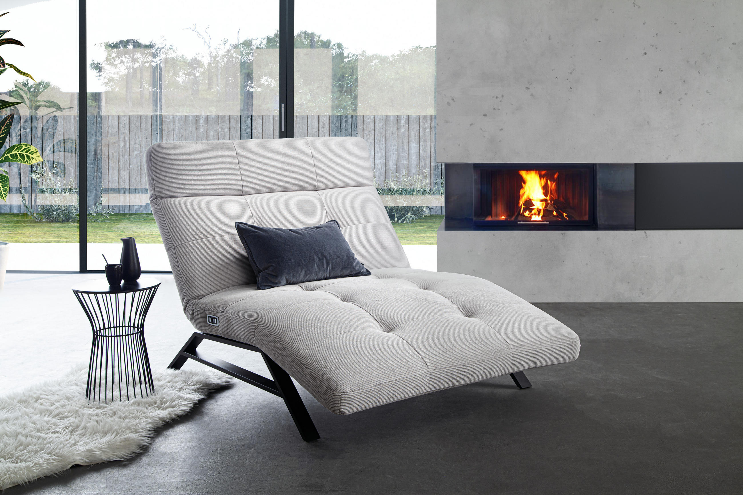 RELAXLIEGE in Cord Hellgrau  - Hellgrau/Schwarz, Design, Textil/Metall (120/54-113/158-198cm) - Pure Home Lifestyle