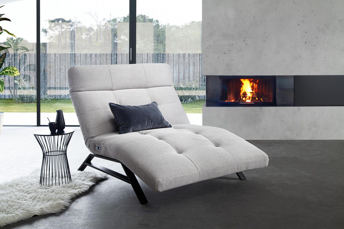 RELAXLIEGE in Cord Hellgrau  - Hellgrau/Schwarz, Design, Textil/Metall (120/54-113/158-198cm) - Pure Home Lifestyle