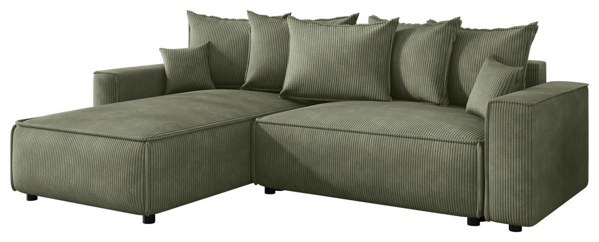 ECKSOFA 190/280 cm MERO in Cord Grün Zierkissen, Rückenkissen, Bettkasten  190/280 cm  - Schwarz/Grün, MODERN, Kunststoff/Textil (190/280cm) - MID.YOU