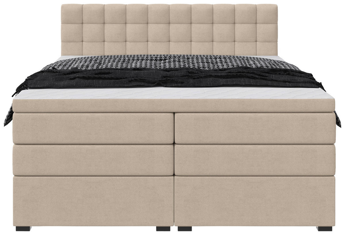 BOXSPRINGBETT 160/200 cm,  in Beige, Bettkasten, Topper, Matratzen, H3 = fest  - Beige/Schwarz, KONVENTIONELL, Kunststoff/Textil (160/200cm) - Boxxx