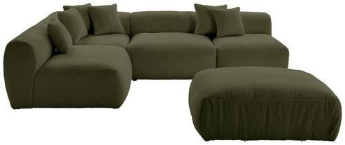Freisteller von Livetastic ECKSOFA inkl. Hocker BLOOM Olivgrün Flachgewebe, Teddystoff.