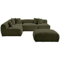 ECKSOFA inkl. Hocker in Flachgewebe, Teddystoff Olivgrün  - Olivgrün, Trend, Textil (215/300cm) - Livetastic