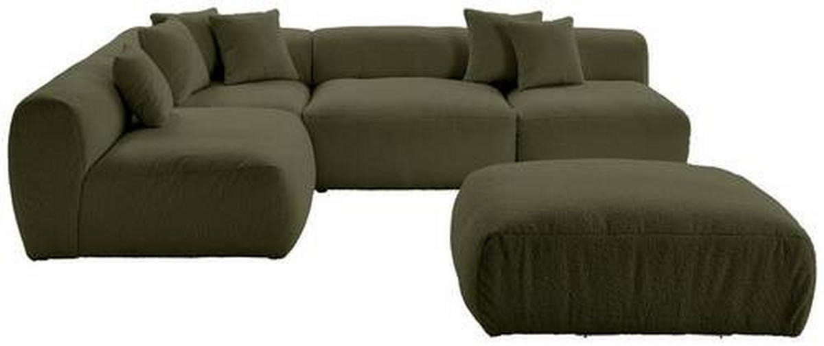 ECKSOFA inkl. Hocker in Flachgewebe, Teddystoff Olivgrün  - Olivgrün, Trend, Textil (215/300cm) - Livetastic