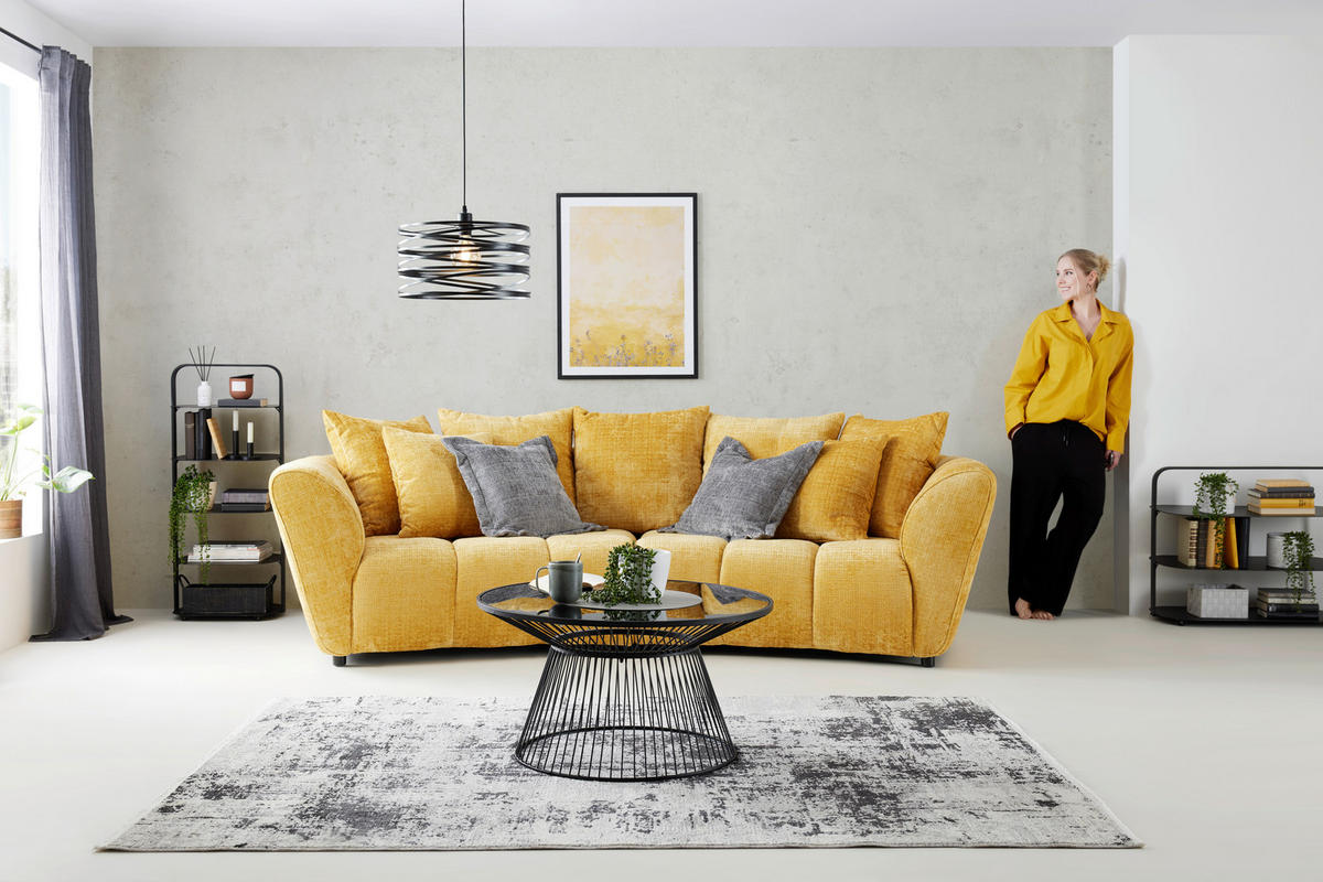 BIG SOFFA i chenille gul  - svart/gul, Modern, textil/plast (280/74cm) - MID.YOU