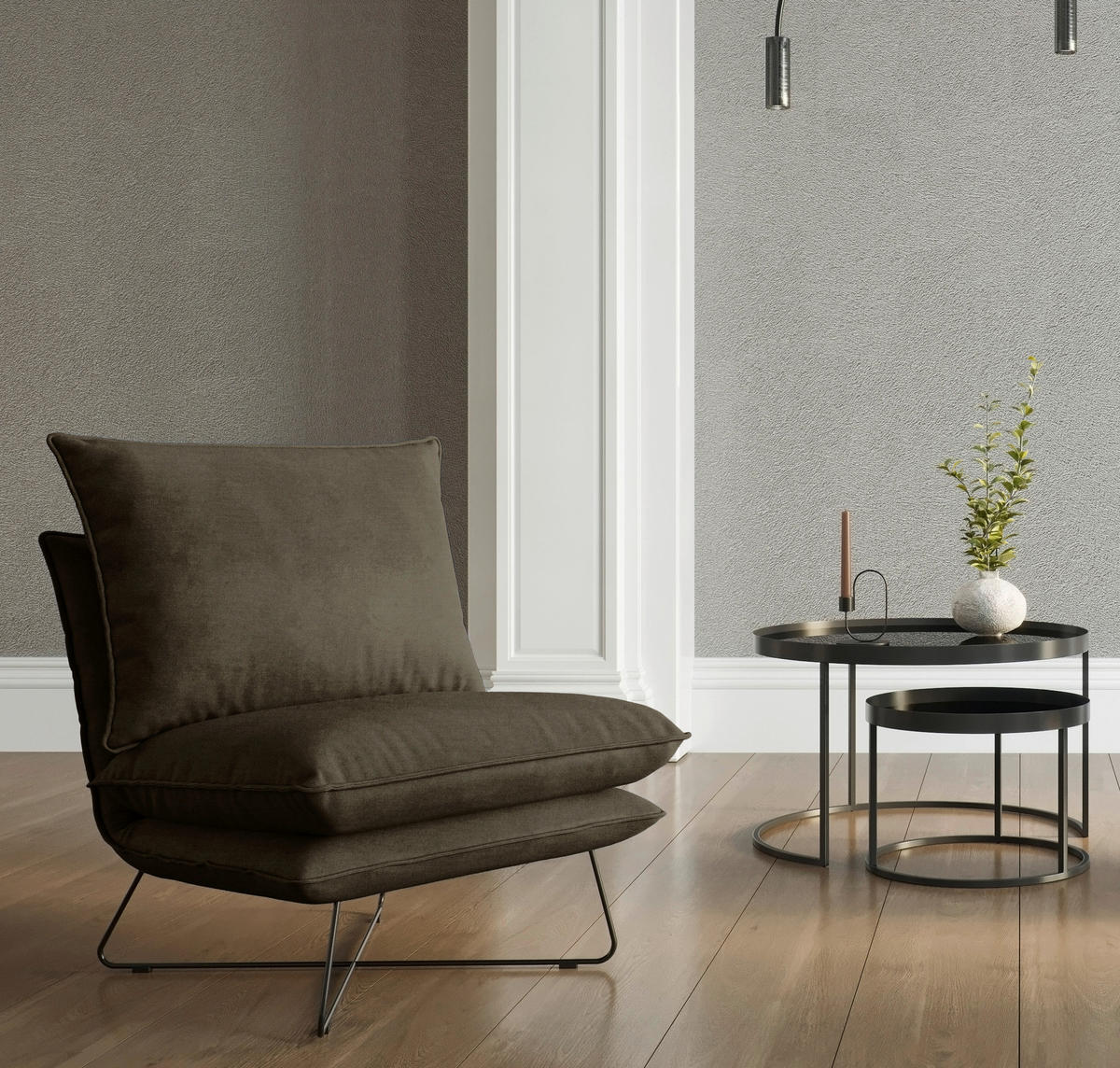 SESSEL in Velours Braun  - Schwarz/Braun, Design, Textil/Metall (72/84/90cm) - Hom`in