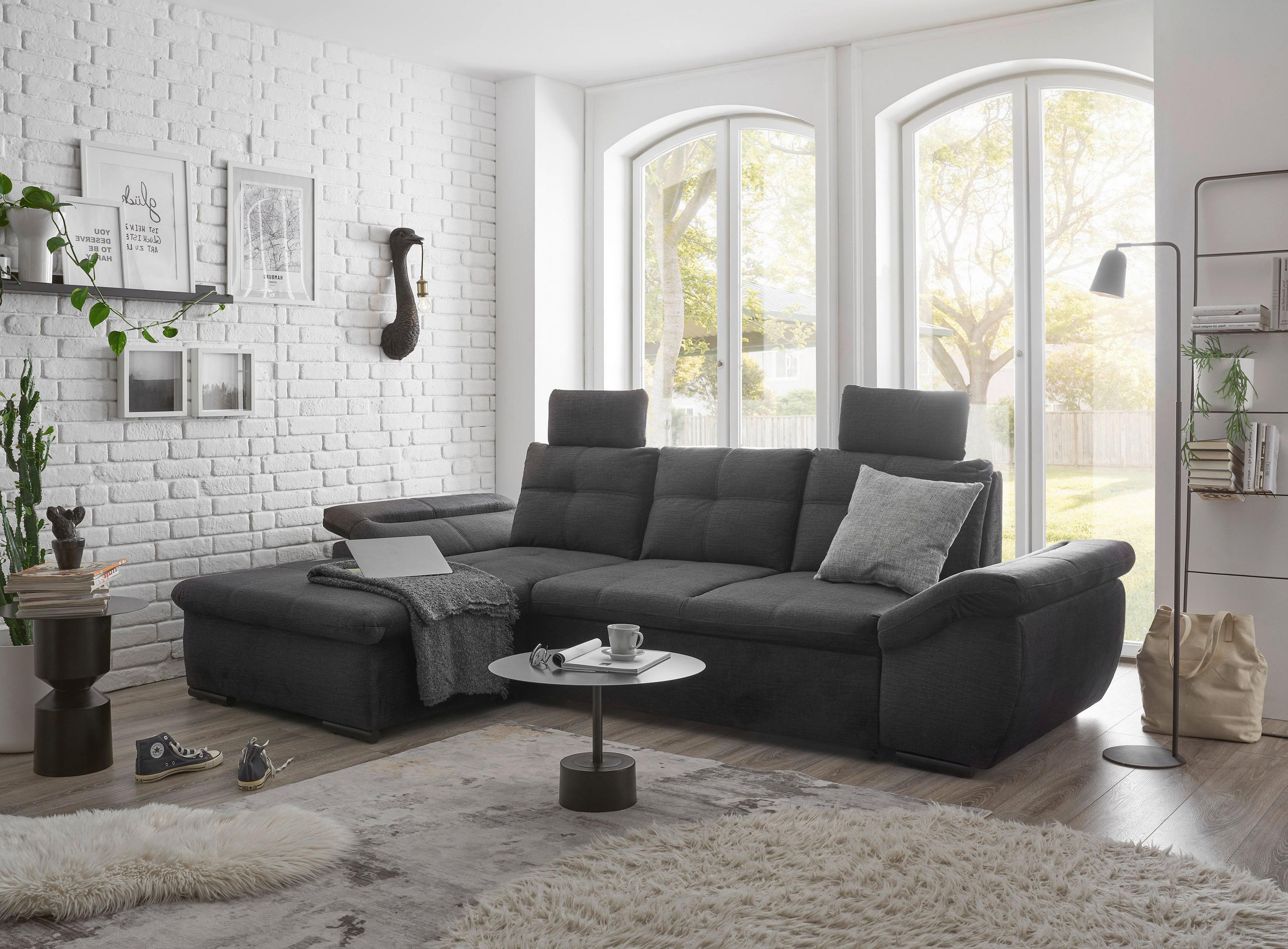 ECKSOFA in Mikrovelours Schwarz  - Schwarz, Konventionell, Kunststoff/Textil (170/275cm) - Carryhome