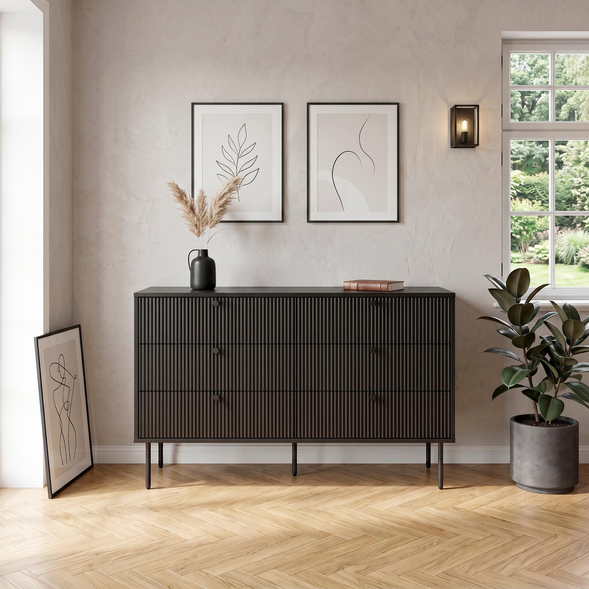 KOMMODE , 120/40/75 cm, 6 Schublade(n)  - Schwarz, MODERN, Holzwerkstoff/Metall (120/40/75cm) - MID.YOU