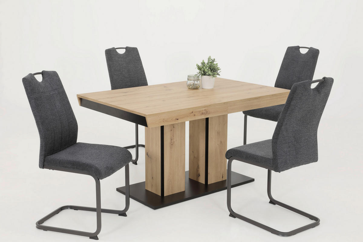 TISCHGRUPPE   - Anthrazit/Eiche Artisan, MODERN, Textil/Metall (140-220/76/90cm) - MID.YOU