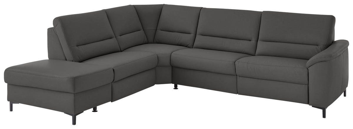 ECKSOFA  in Echtleder Dunkelgrau  249/290 cm  - Dunkelgrau/Schwarz, KONVENTIONELL, Leder/Metall (249/290cm) - Beldomo Premium