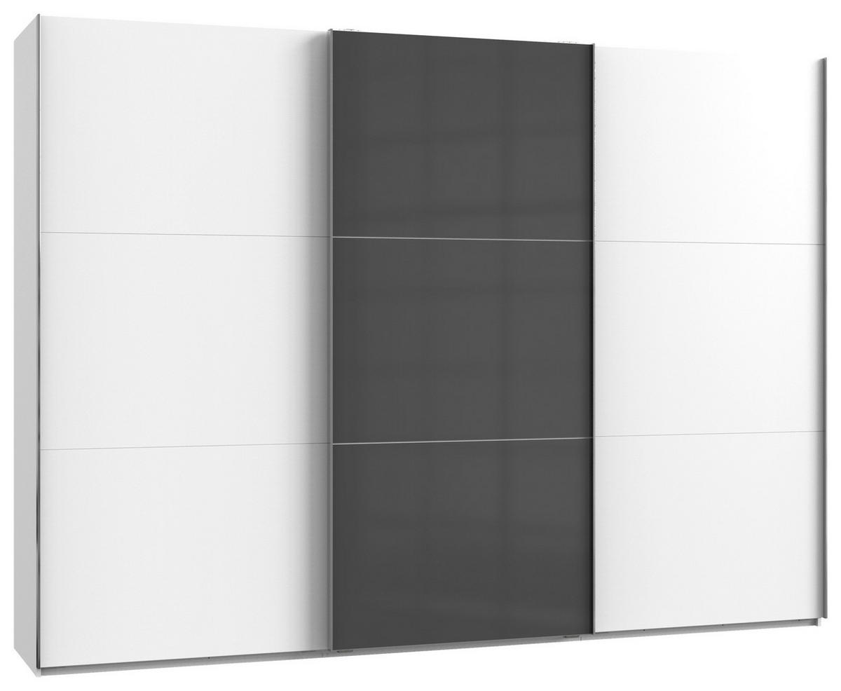 SCHWEBETÜRENSCHRANK 300/216/65 cm 3-türig Grau, Weiß  - Chromfarben/Weiß, MODERN, Holzwerkstoff (300/216/65cm) - MID.YOU