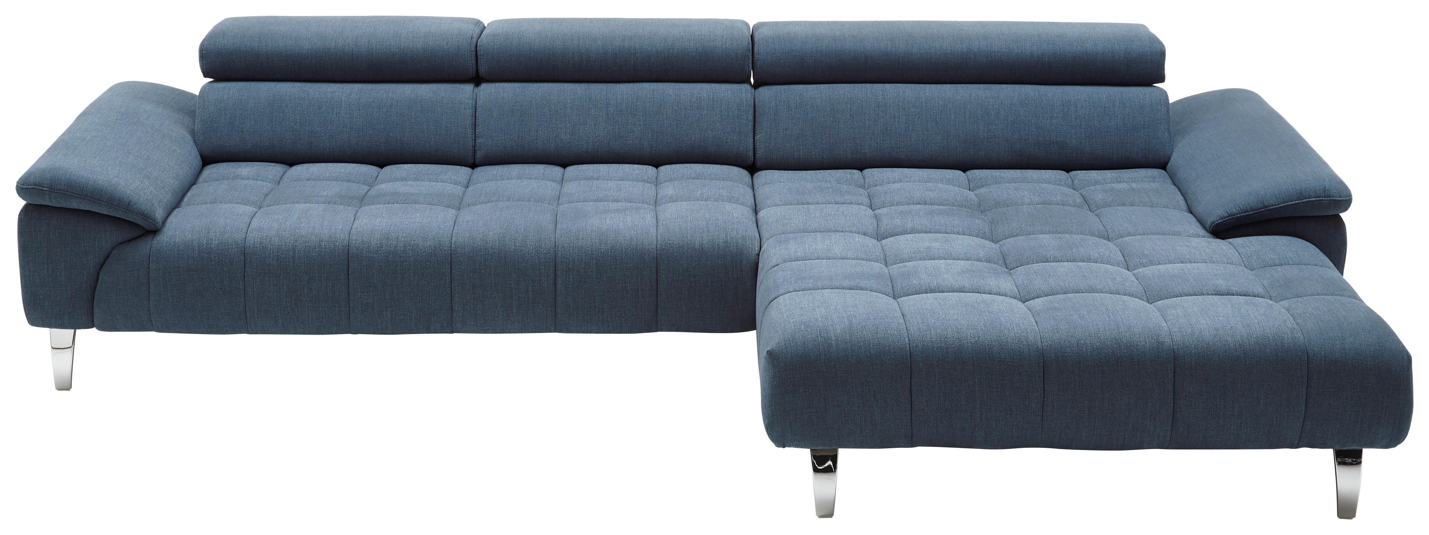 ECKSOFA Blau Mikrofaser  - Chromfarben/Blau, Design, Textil (329/190cm) - Beldomo Style