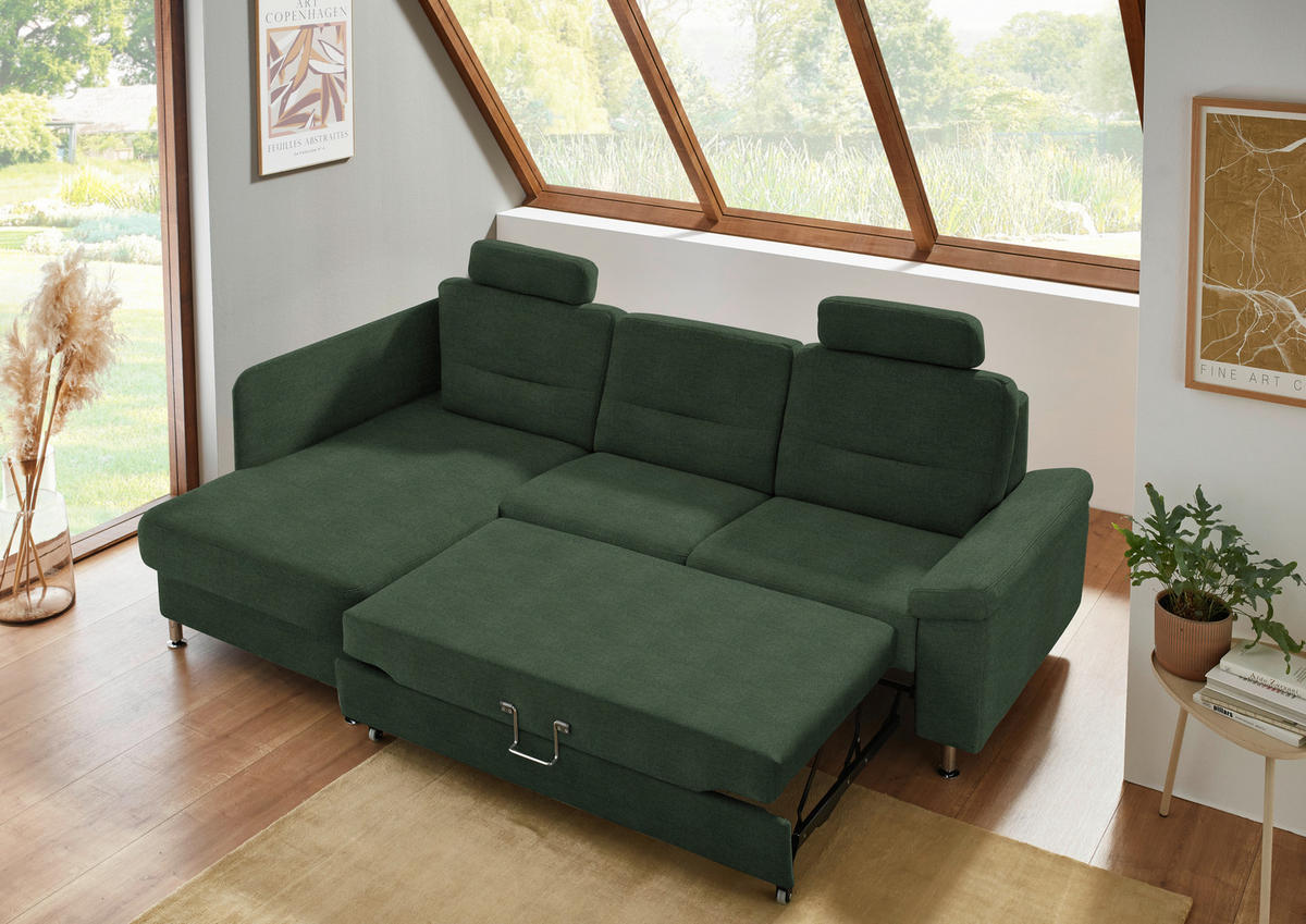 ECKSOFA Flachgewebe Grün  - Alufarben/Grün, Konventionell, Textil/Metall (160/244cm) - Beldomo Comfort