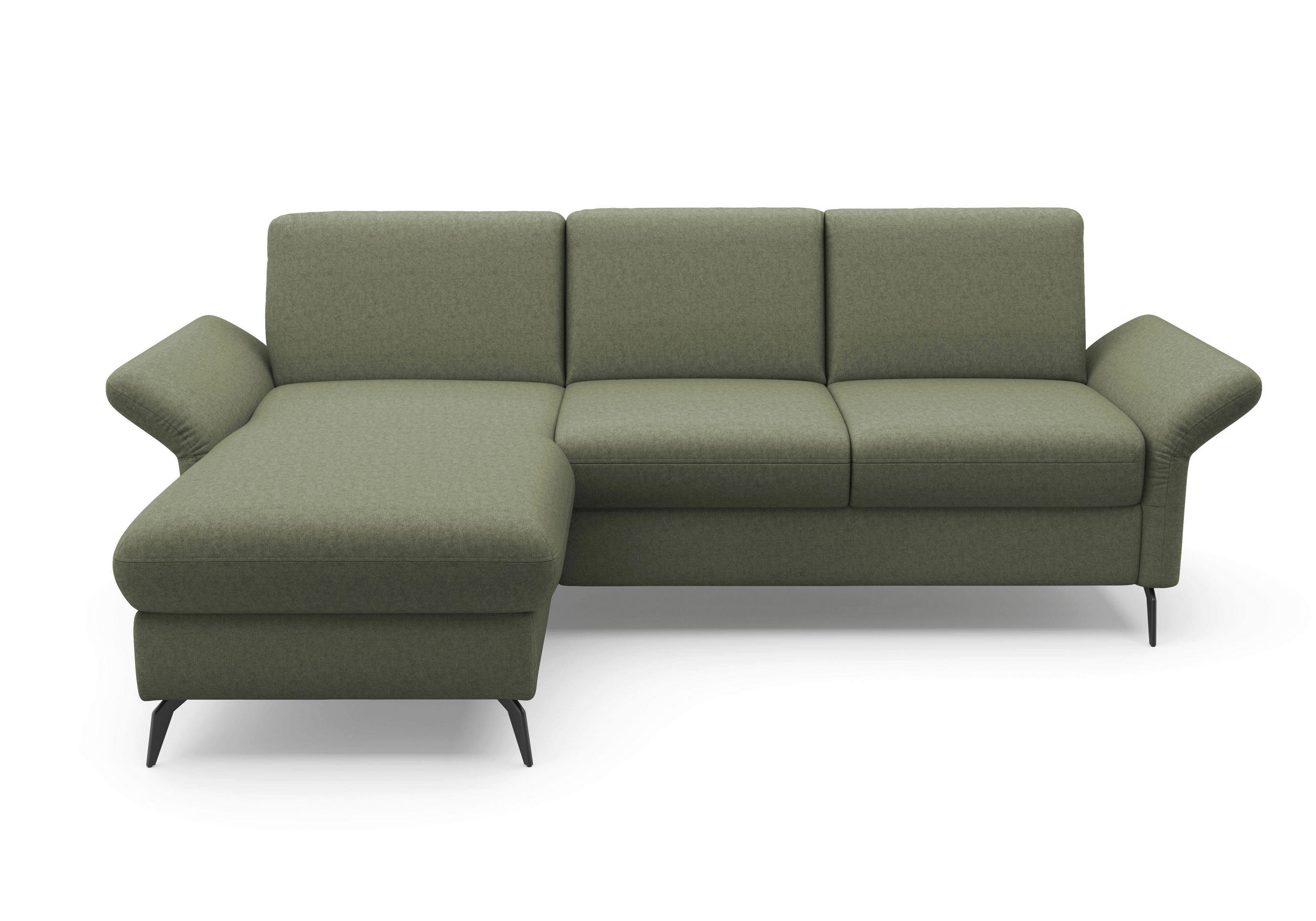 ECKSOFA ROCHELLE E Olivgrün Flachgewebe  - Schwarz/Olivgrün, KONVENTIONELL, Textil/Metall (164/251cm) - Sit & More