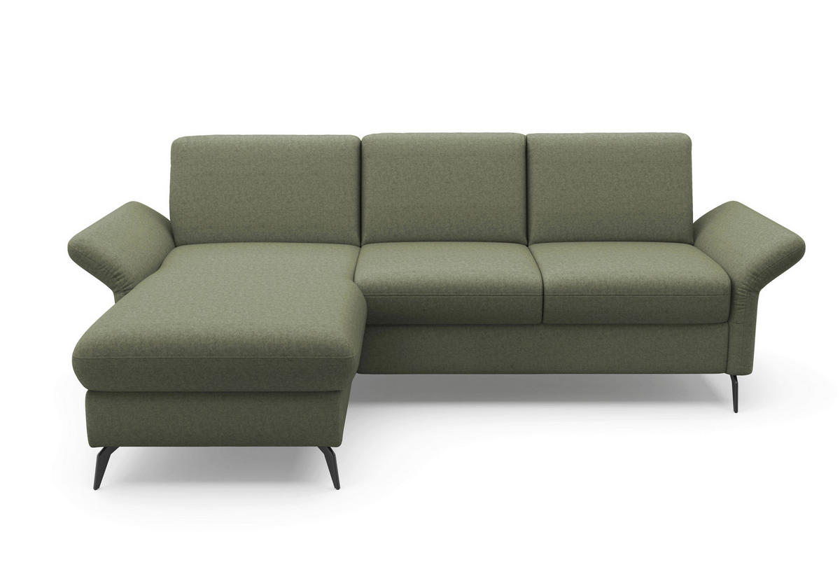 ECKSOFA ROCHELLE E Olivgrün Flachgewebe  - Schwarz/Olivgrün, KONVENTIONELL, Textil/Metall (164/251cm) - Sit & More