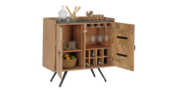 BAR in Schwarz, Akaziefarben - Schwarz/Akaziefarben, Trend, Holz/Stein (88/40/85cm) - Ambia Home