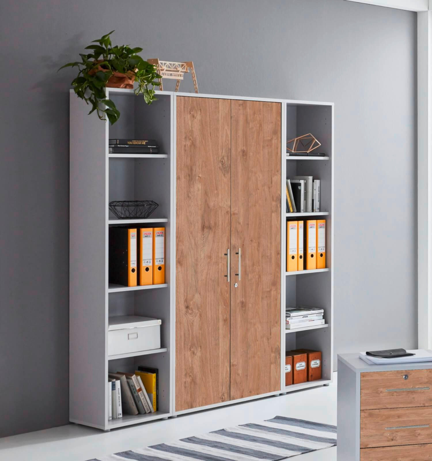 AKTENSCHRANK Grau, Eichefarben  - Eichefarben/Grau, MODERN, Holzwerkstoff (173/186/33cm) - MID.YOU