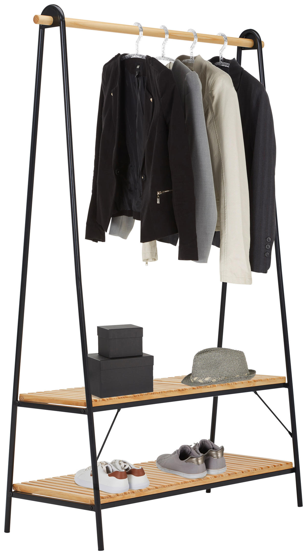 GARDEROBENSTÄNDER in Schwarz, Kieferfarben 111,5/170/45 cm   - Schwarz/Kieferfarben, Design, Holz/Metall (111,5/170/45cm) - Carryhome