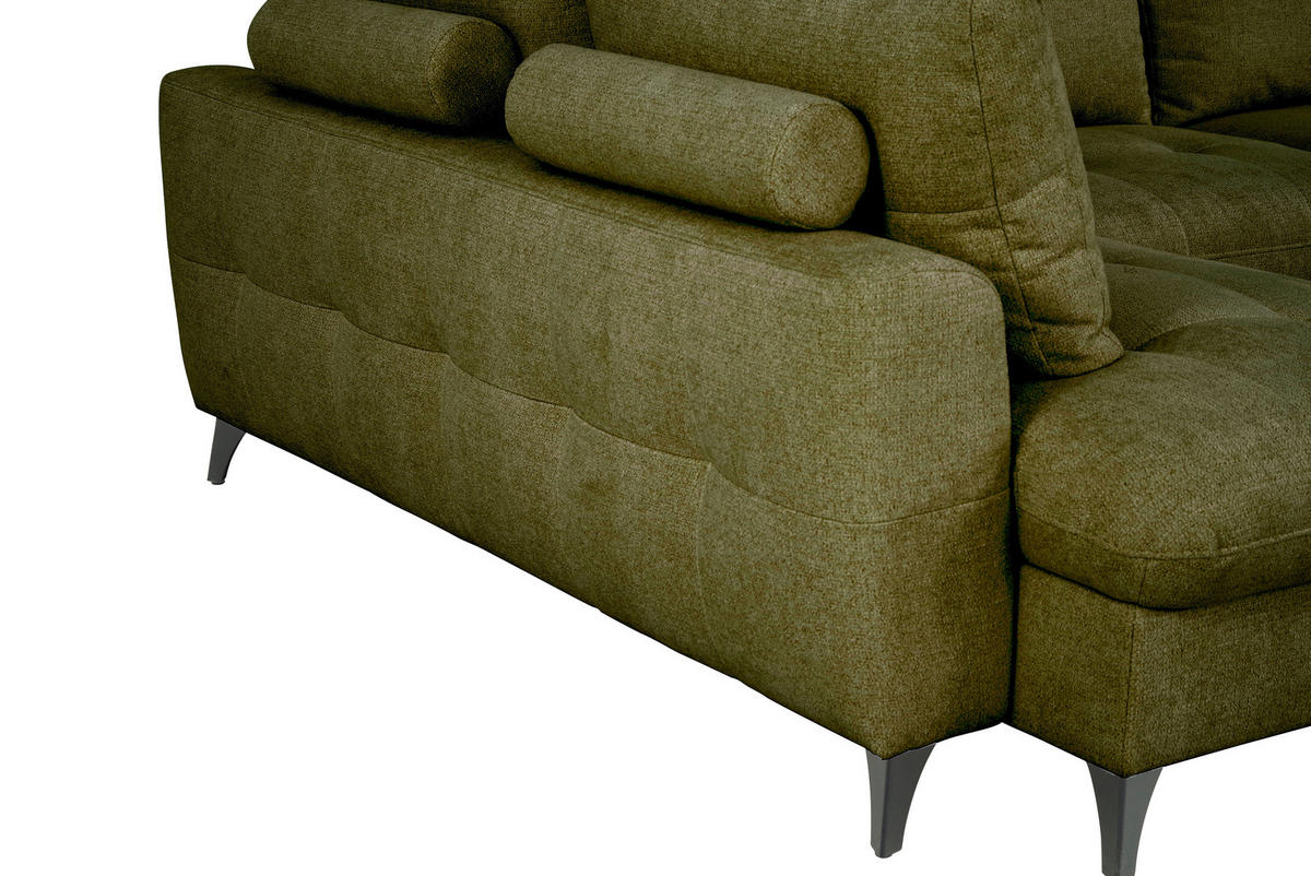 WOHNLANDSCHAFT Grün Chenille  - Schwarz/Grün, KONVENTIONELL, Textil/Metall (188/340/160cm) - Xora