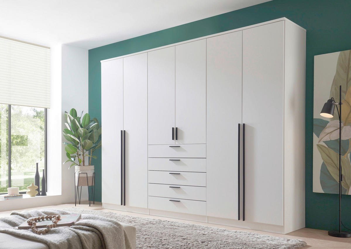 KLEIDERSCHRANK 270/210/52 cm 6-türig Weiß  - Schwarz/Weiß, KONVENTIONELL, Holzwerkstoff/Kunststoff (270/210/52cm) - Boxxx