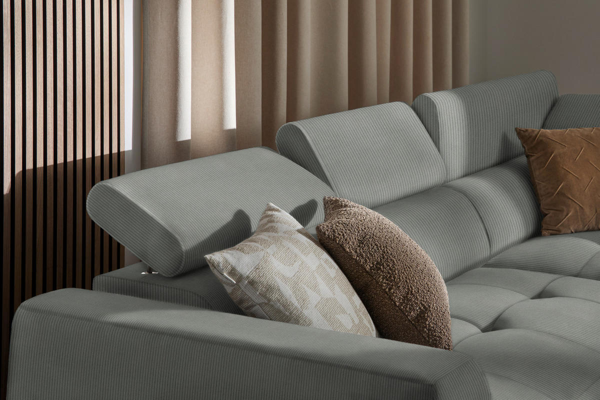 ECKSOFA in Feincord Grau  - Schwarz/Grau, Design, Kunststoff/Textil (284/205cm) - MID.YOU