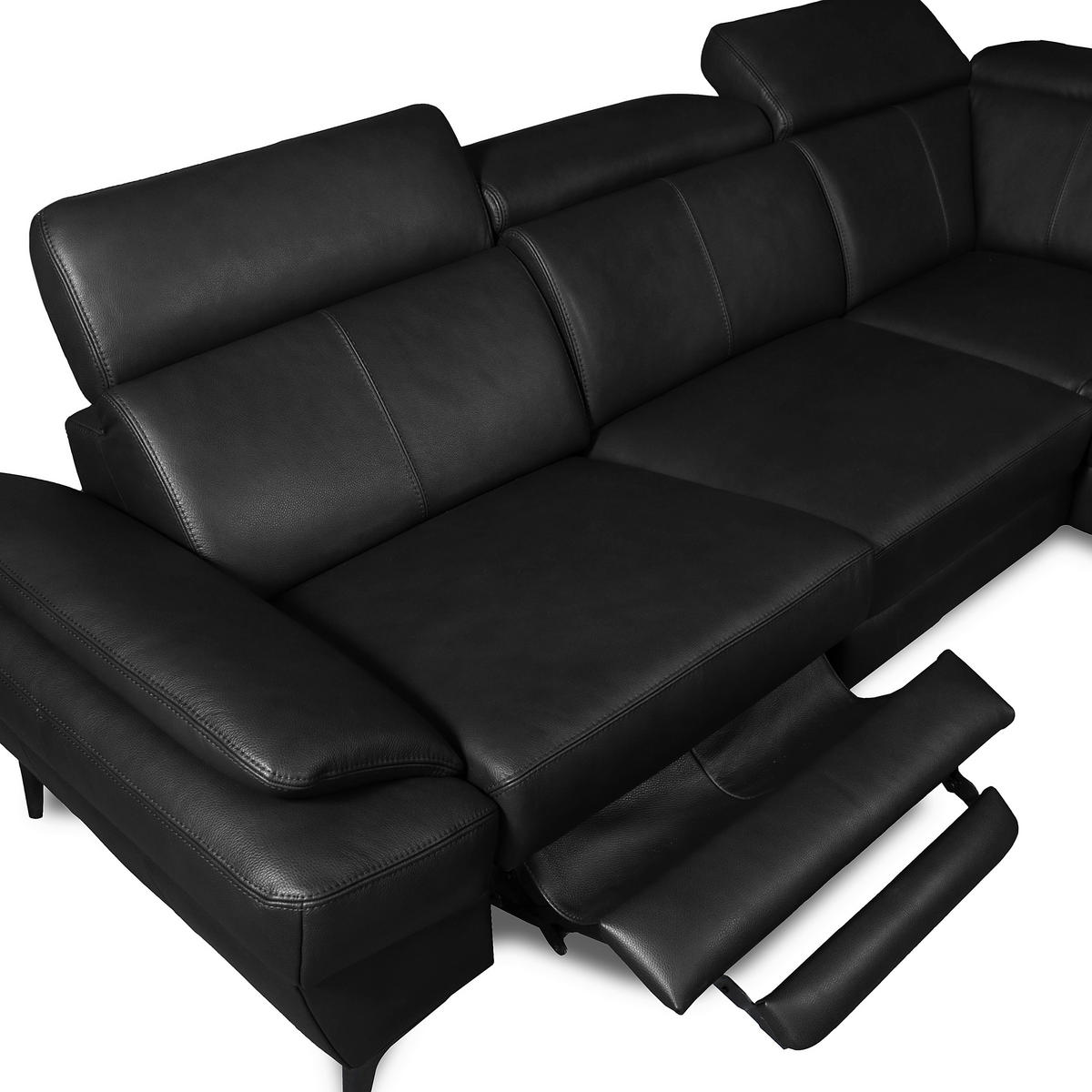 ECKSOFA Lederlook Echtleder Schwarz  - Schwarz, Design, Leder/Textil (264/211cm) - Livetastic