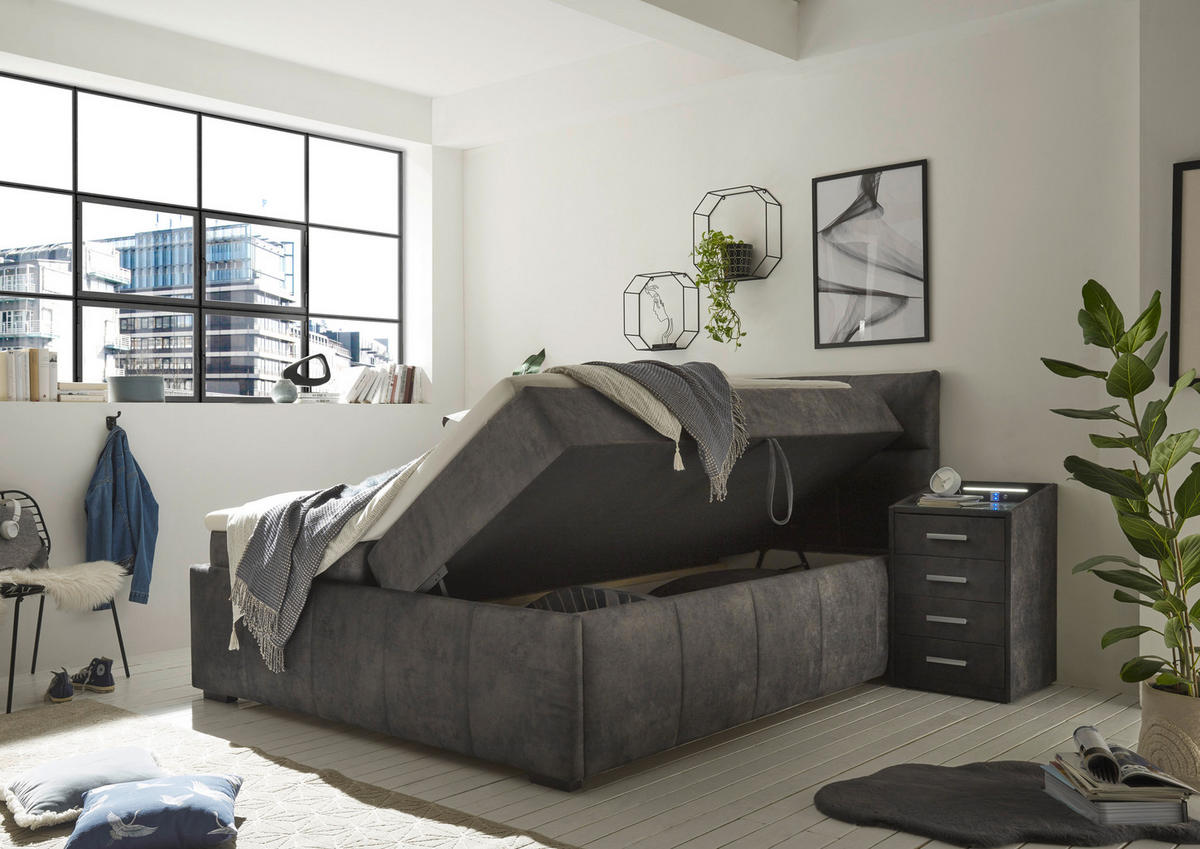 BOXBETT  in Dunkelgrau  - Dunkelgrau/Schwarz, Konventionell, Kunststoff/Textil (180/200cm) - Modante