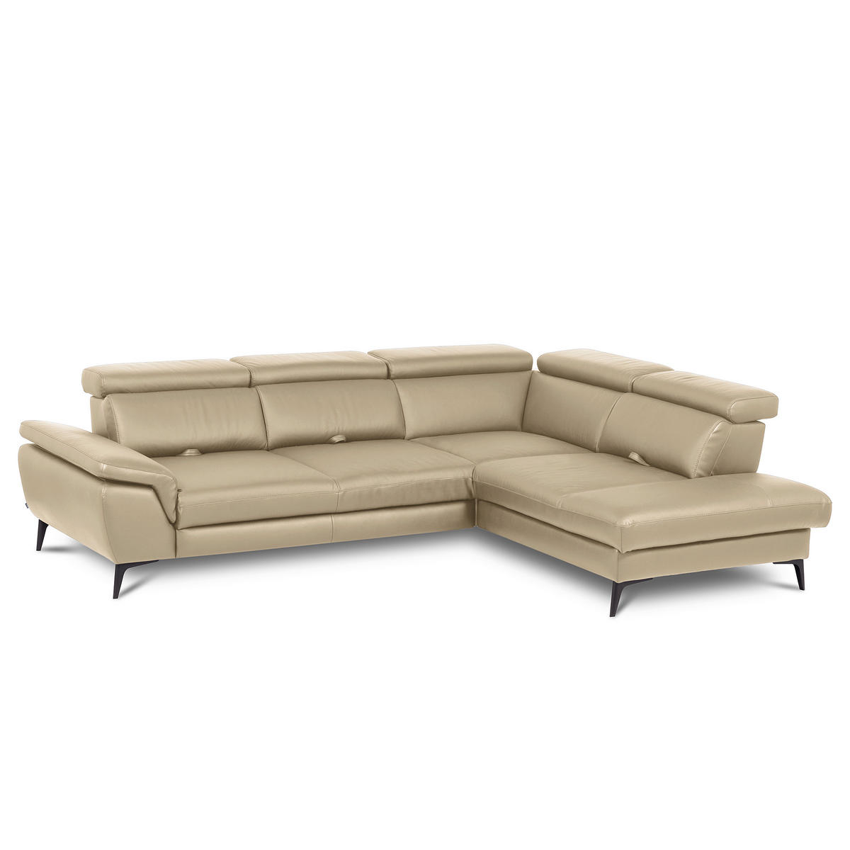 ECKSOFA Lederlook Echtleder Hellgrau  - Hellgrau/Schwarz, Design, Leder/Textil (274/220cm) - Livetastic