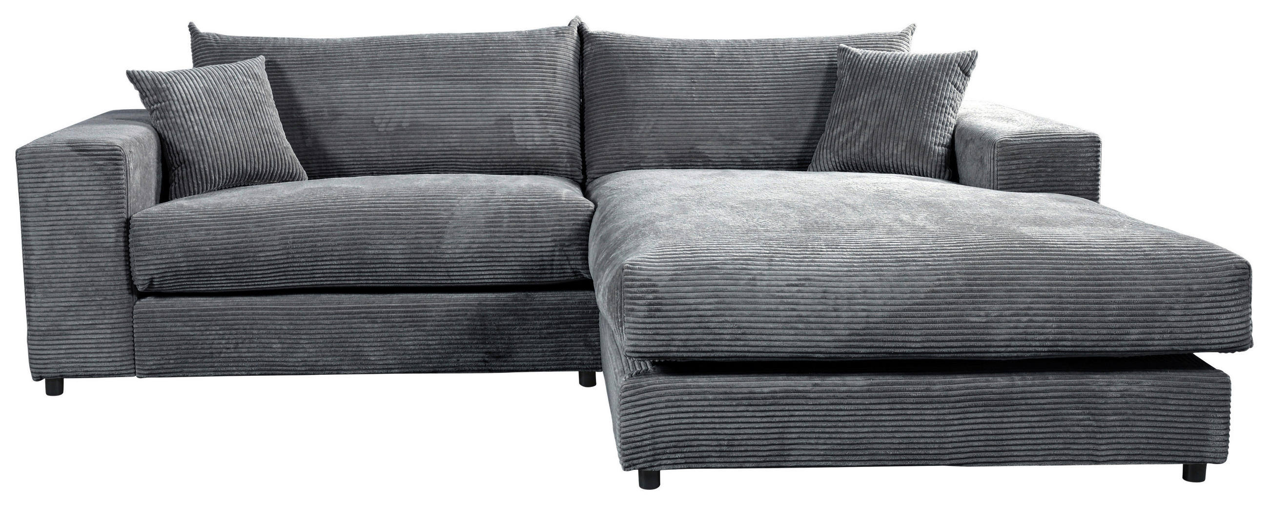 ECKSOFA FUNNY S Dunkelgrau Cord, Velours  - Dunkelgrau/Schwarz, Basics, Kunststoff/Textil (265/180cm) - Livetastic