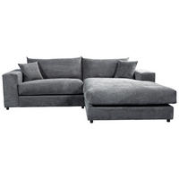 ECKSOFA in Cord, Velours Dunkelgrau  265/180 cm  - Dunkelgrau/Schwarz, Basics, Kunststoff/Textil (265/180cm) - Livetastic
