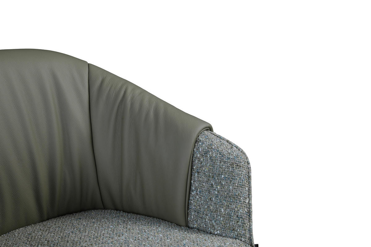 ARMLEHNSTUHL  Sitzfläche 360° drehbar, automatische Rückholfunktion Leinenoptik Echtleder  Grün, Schwarz  - Schwarz/Grün, Design, Leder/Textil (68,5/83/65,5cm) - Carryhome