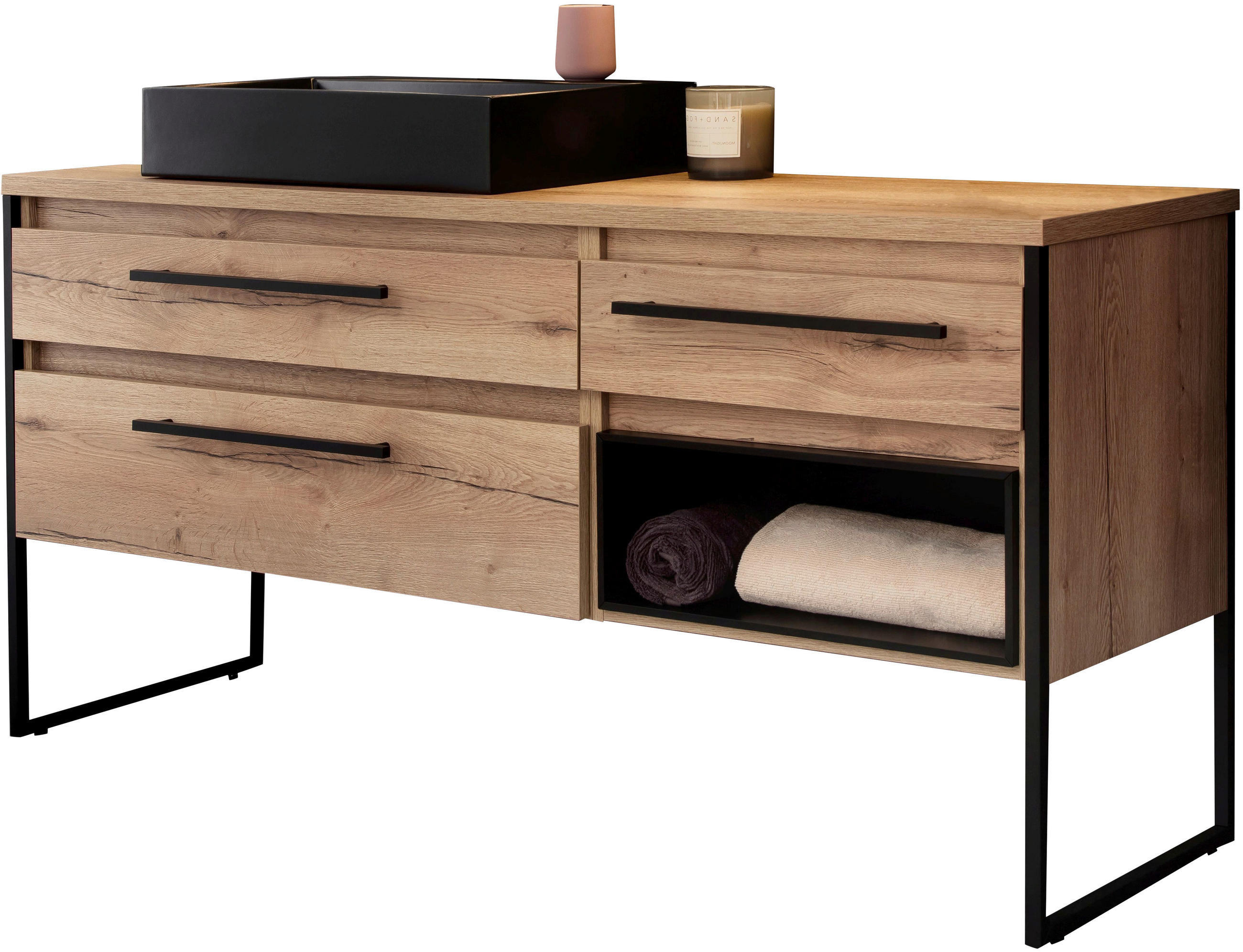 WASCHTISCHKOMBI 164,6 cm  - Eichefarben/Schwarz, Design, Keramik/Holzwerkstoff (164,6cm) - Schöner Wohnen