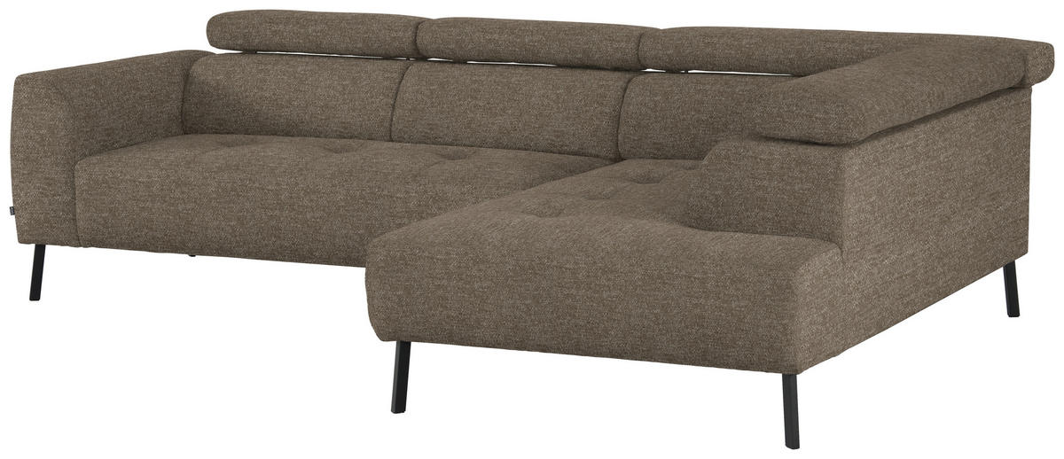 ECKSOFA in Chenille Hellbraun  - Hellbraun/Schwarz, Design, Textil/Metall (280/205cm) - MID.YOU