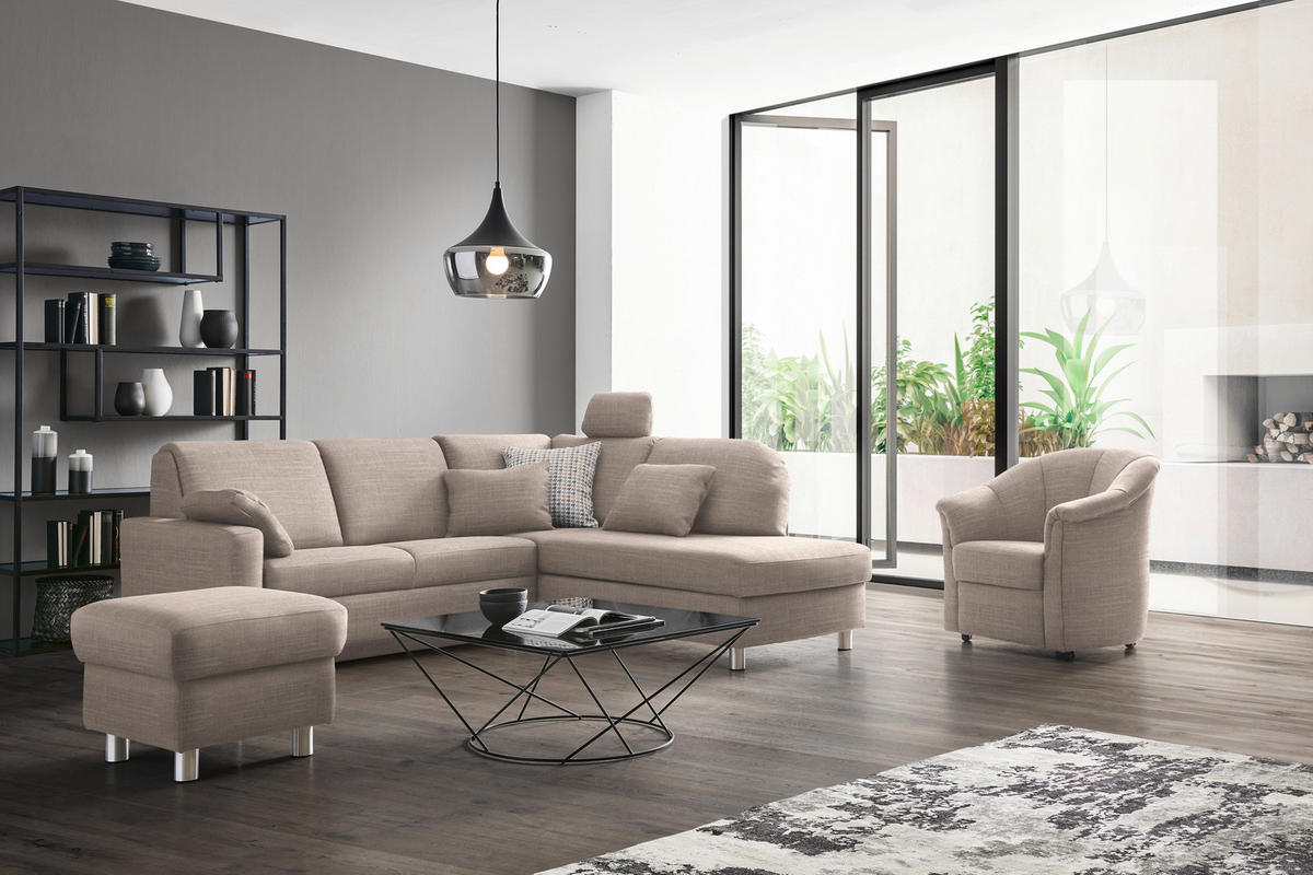 ECKSOFA in Chenille Naturfarben, Beige  227/208 cm  - Beige/Alufarben, KONVENTIONELL, Textil/Metall (227/208cm) - Sedda