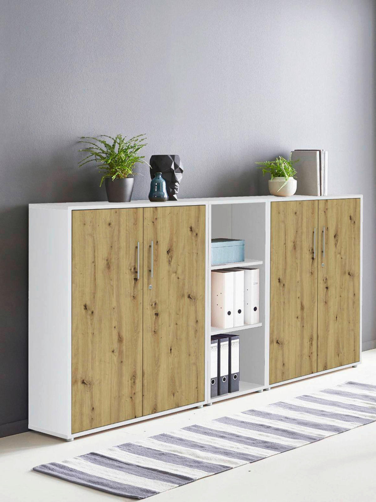 AKTENSCHRANK Weiß, Eiche Artisan  - Eiche Artisan/Weiß, MODERN, Holzwerkstoff (212,9/113,6/33cm) - MID.YOU