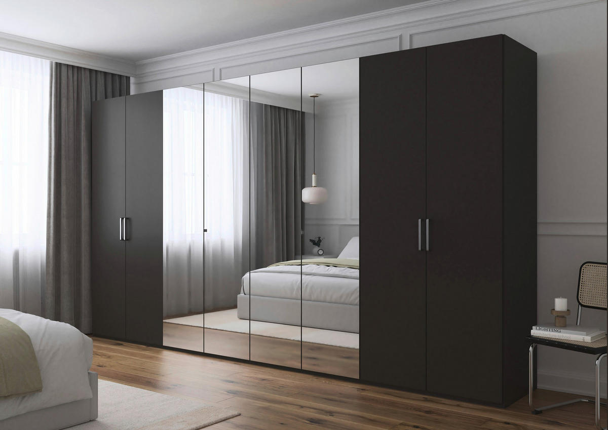 DREHTÜRENSCHRANK 400/223/61 cm,  in Graphitfarben, 8-türig  - Chromfarben/Edelstahlfarben, Basics, Glas/Holzwerkstoff (400/223/61cm) - Novel