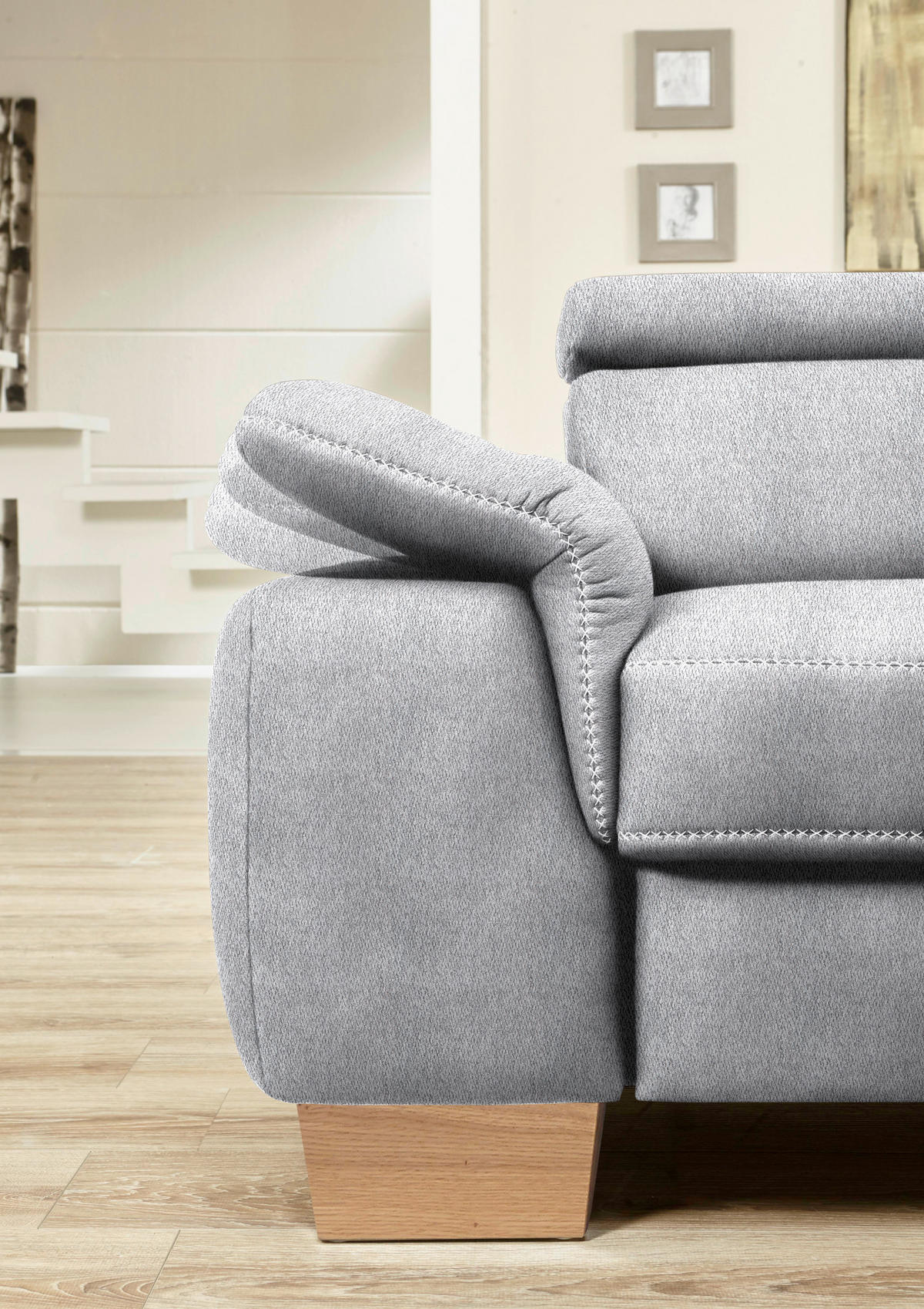 ECKSOFA in Mikrofaser Hellgrau  226/273 cm  - Eichefarben/Beige, Natur, Holz/Textil (226/273cm) - Beldomo System