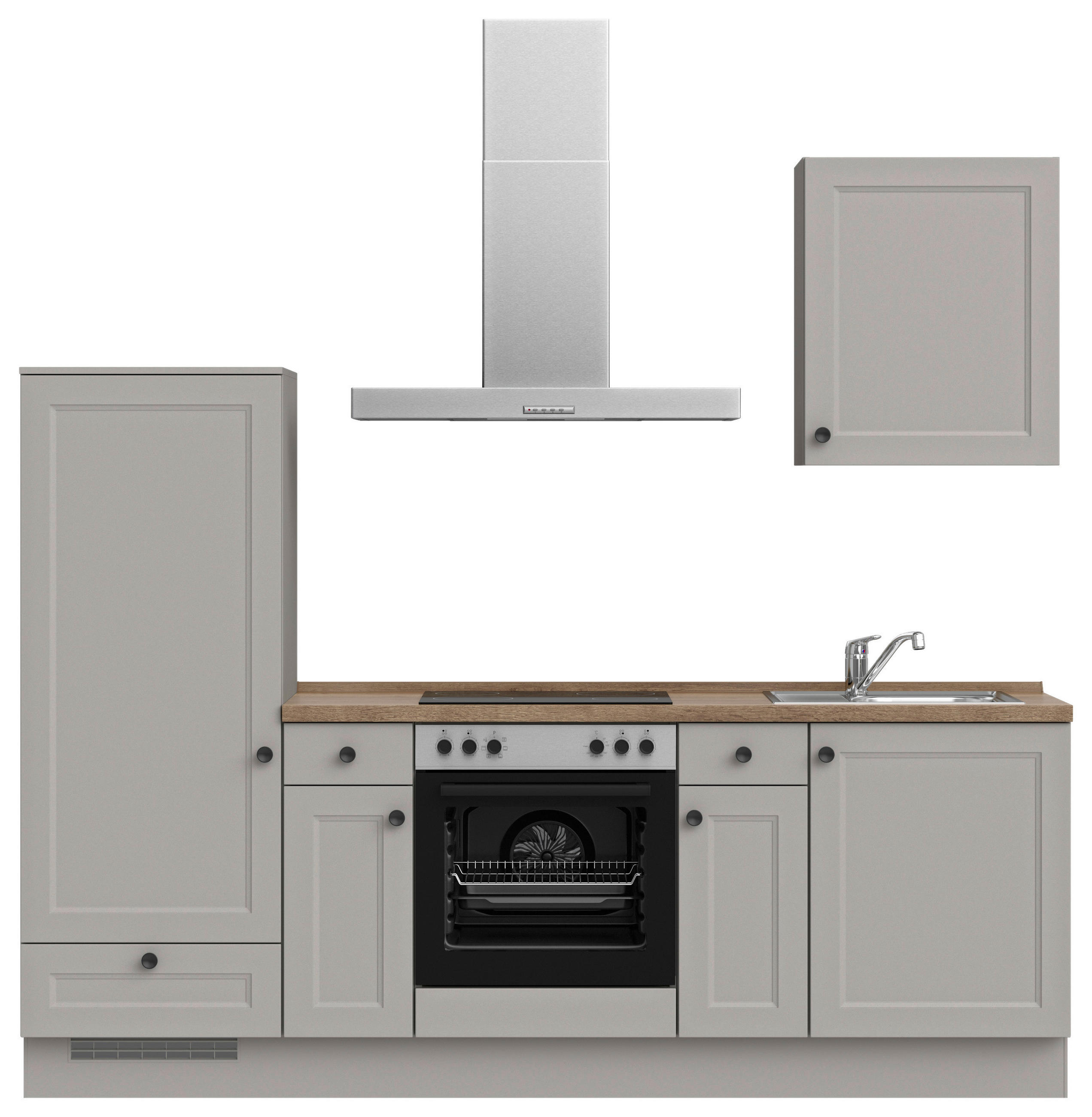 KÜCHENBLOCK 240 cm   in Grau, Eiche dunkel  - Eiche dunkel/Schwarz, MODERN, Holzwerkstoff/Metall (240cm) - Nobilia