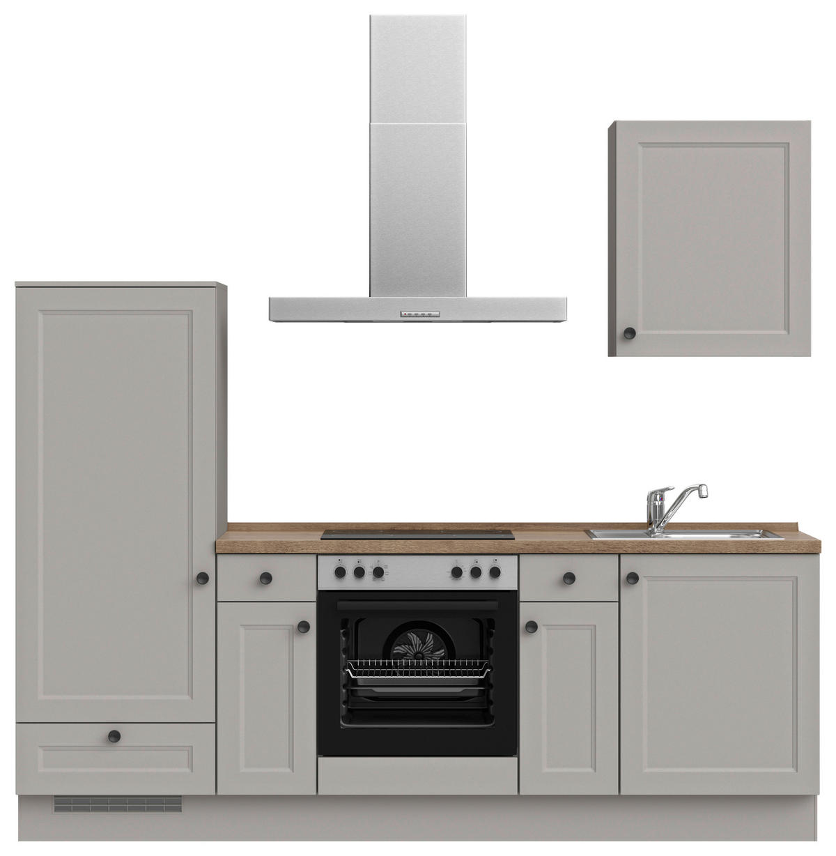 KÜCHENBLOCK 240 cm   in Grau, Eiche dunkel  - Eiche dunkel/Schwarz, MODERN, Holzwerkstoff/Metall (240cm) - Nobilia
