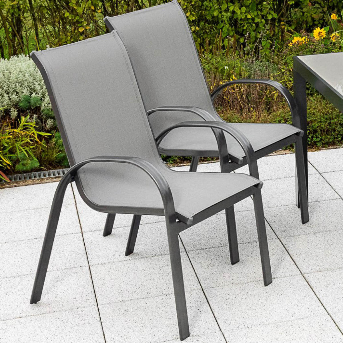 GARTENSET 5-teilig  - Graphitfarben/Grau, KONVENTIONELL, Glas/Textil - Gardenson