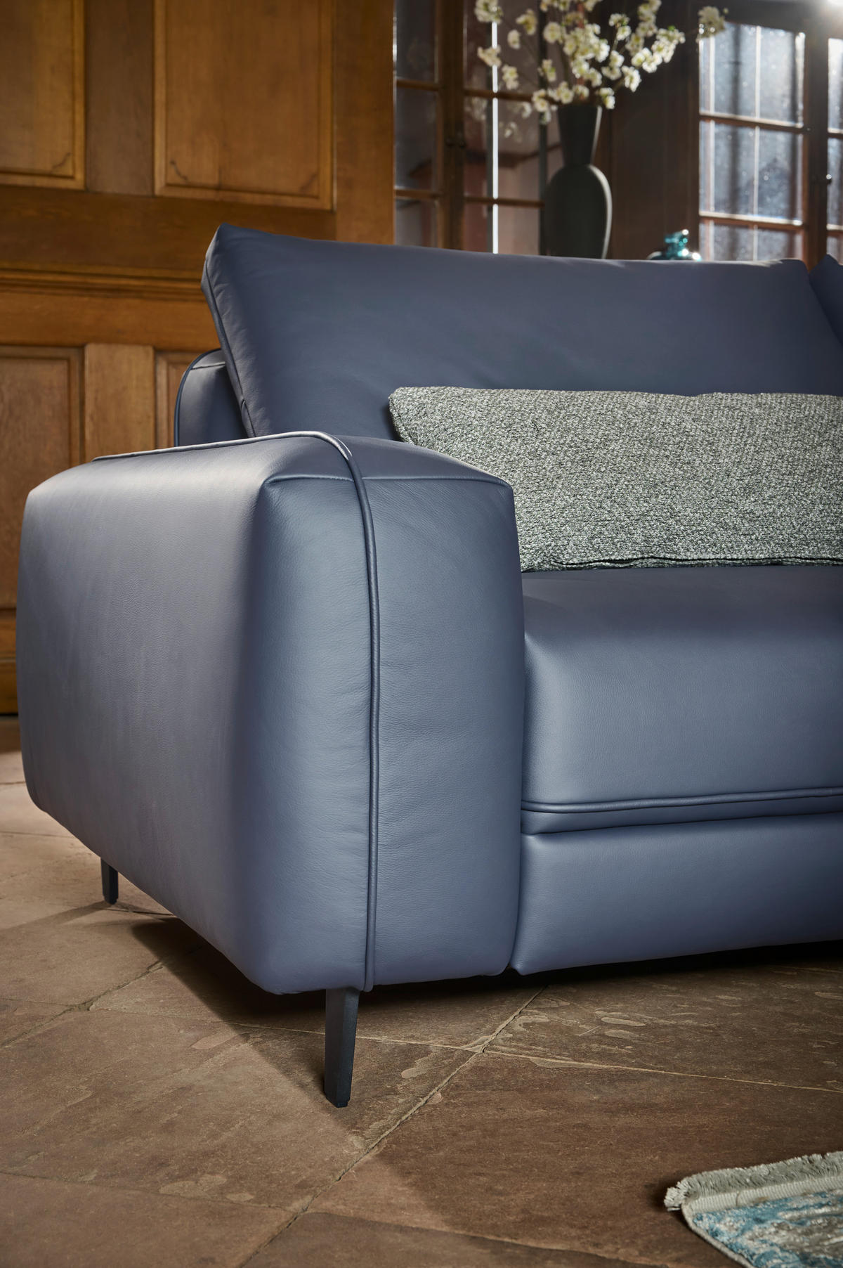 3-SITZER-SOFA in Echtleder Dunkelblau  - Anthrazit/Dunkelblau, Design, Leder/Metall (230/70/109cm) - Johann Jakob