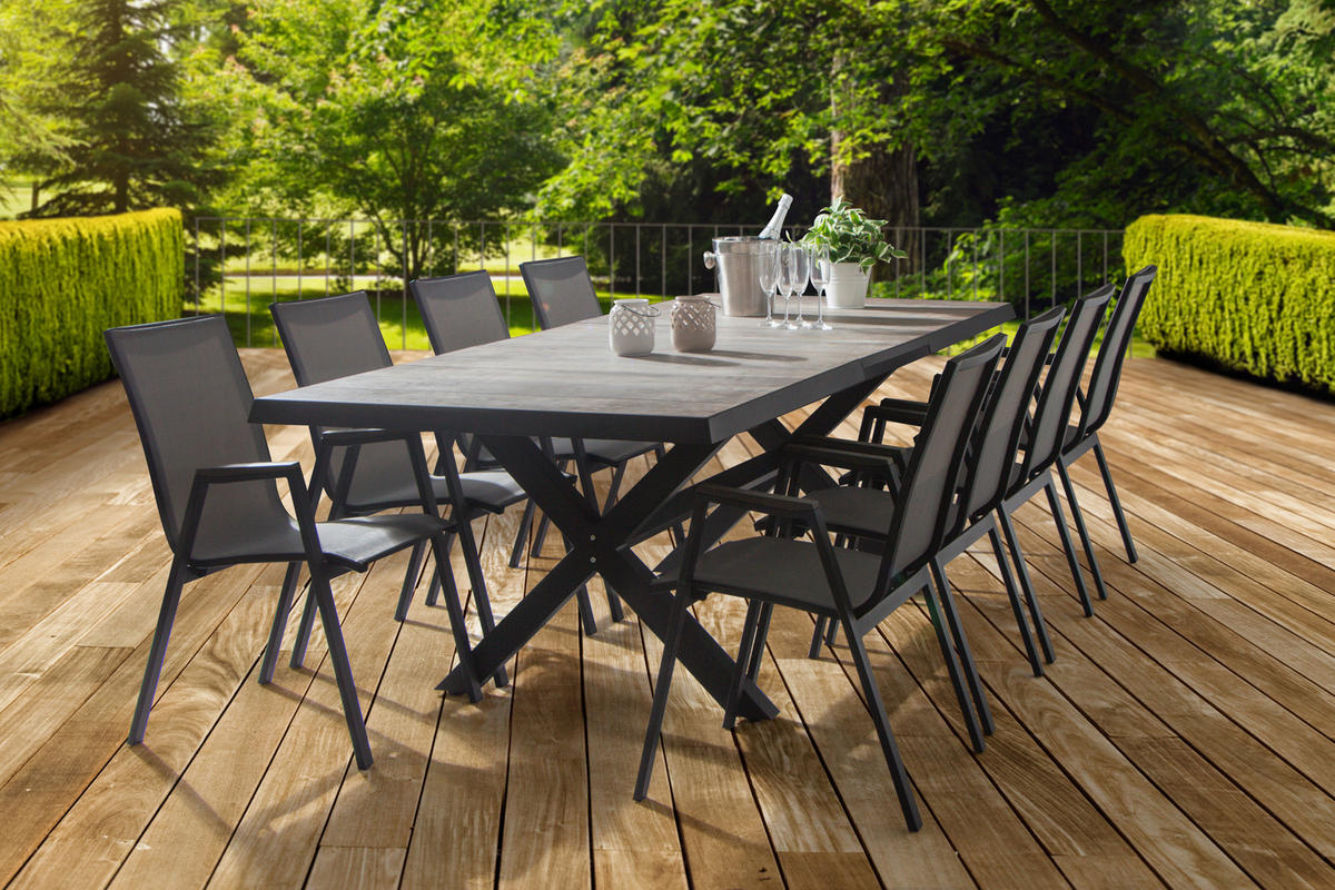 GARTENTISCH 200-260/100/77 cm Metall rechteckig  - Anthrazit/Graubraun, Basics, Keramik/Metall (200-260/100/77cm) - Siena Garden