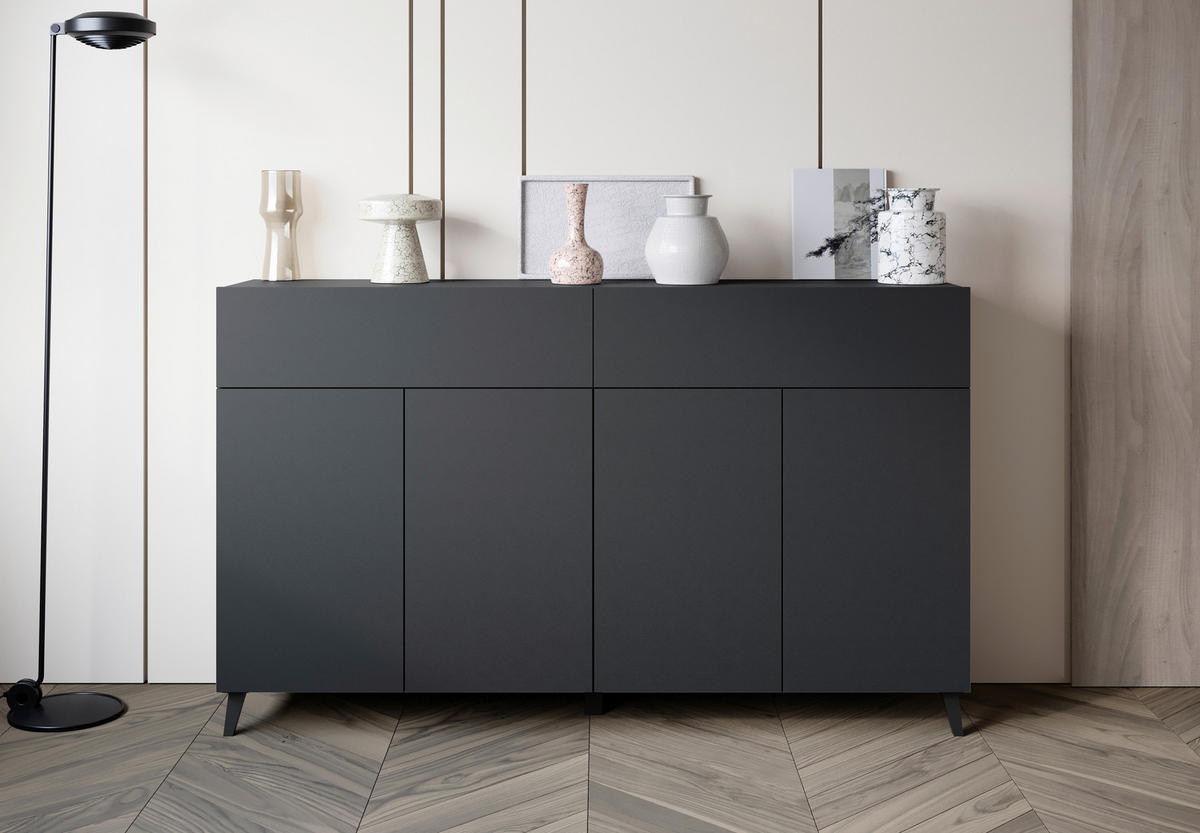 SIDEBOARD  160/95,4/39 cm 2 Schublade(n)  - Schwarz, Design, Holzwerkstoff/Kunststoff (160/95,4/39cm) - P & B
