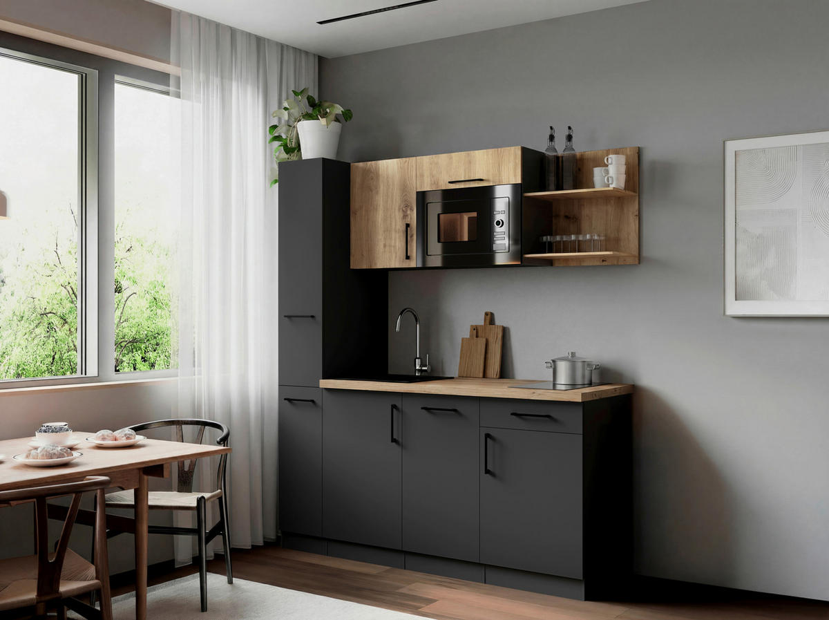 KÜCHENBLOCK Oliver 175 cm  in Grau, Eiche Artisan  - Eiche Artisan/Grau, Trend, Holzwerkstoff/Metall (175cm) - Respekta