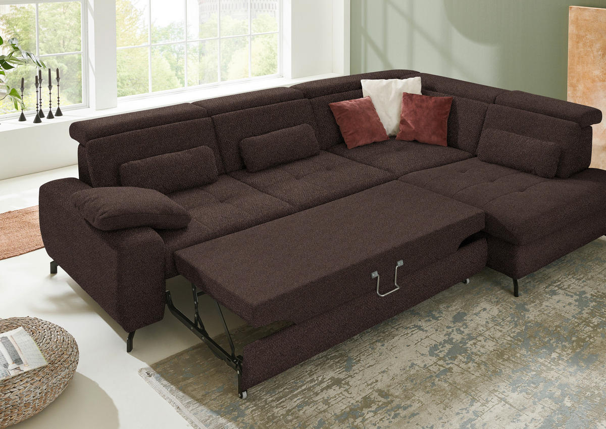 ECKSOFA Dunkelbraun Chenille  - Dunkelbraun/Schwarz, Design, Textil/Metall (310/220cm) - Beldomo Style