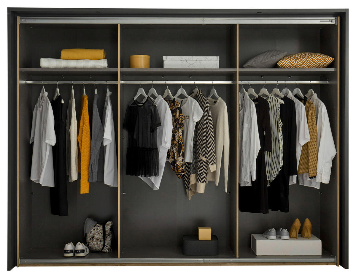SCHWEBETÜRENSCHRANK in Graphitfarben, Eichefarben  - Eichefarben/Graphitfarben, Konventionell, Holzwerkstoff/Metall (270/210/60cm) - Ti'me